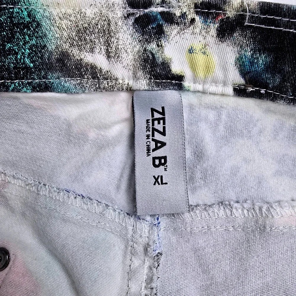 Zeza B Floral Womens Print Mid Rise Pants XL Multi Color Stretch‎ Cotton Blend
